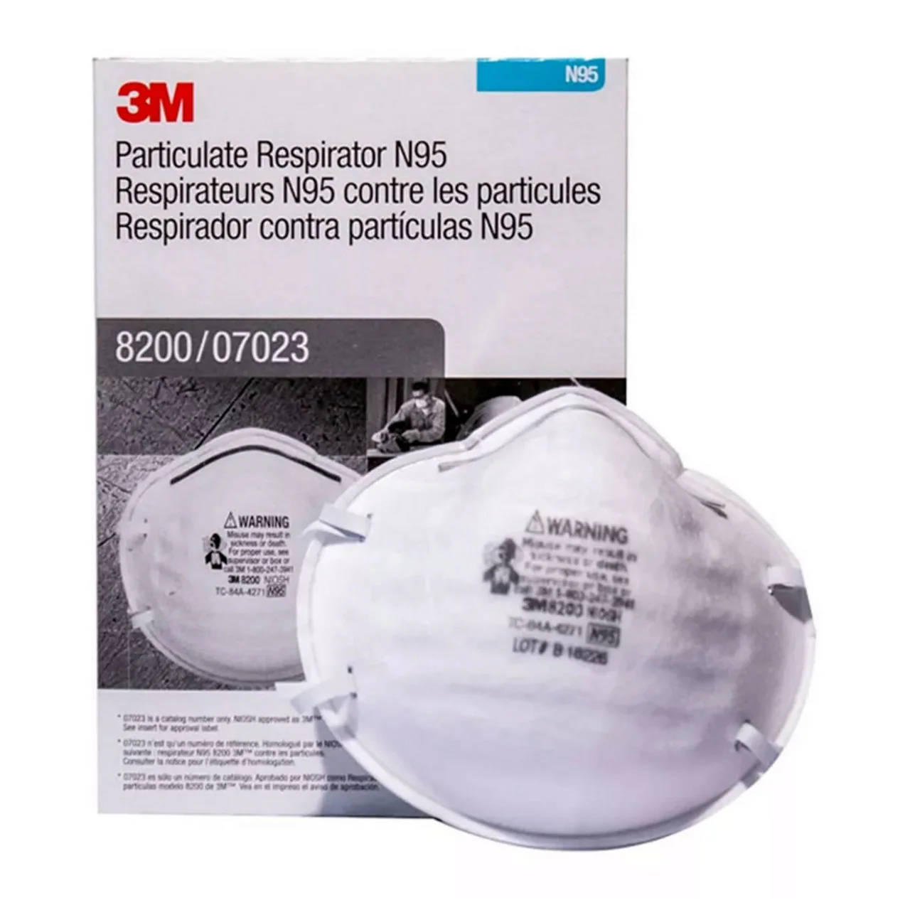 3M 8200 N95 Industrial Respirator, USA Made, White - Image 3