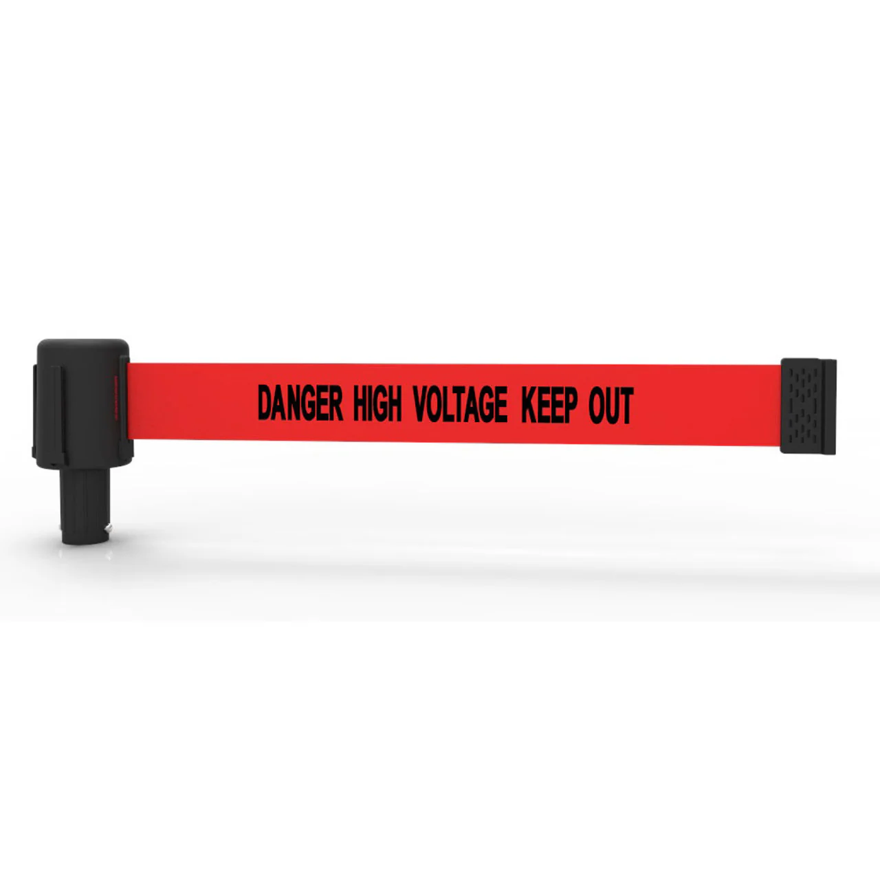 Banner Stakes 15' Long Retractable Barrier Belt, Red "Danger High Voltage Keep Out"; Each - PL4052