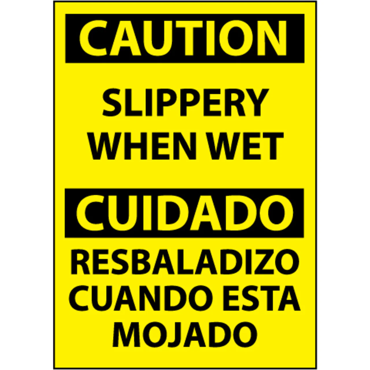 Caution, Slippery When Wet, Bilingual, 14x10 Plastic Sign