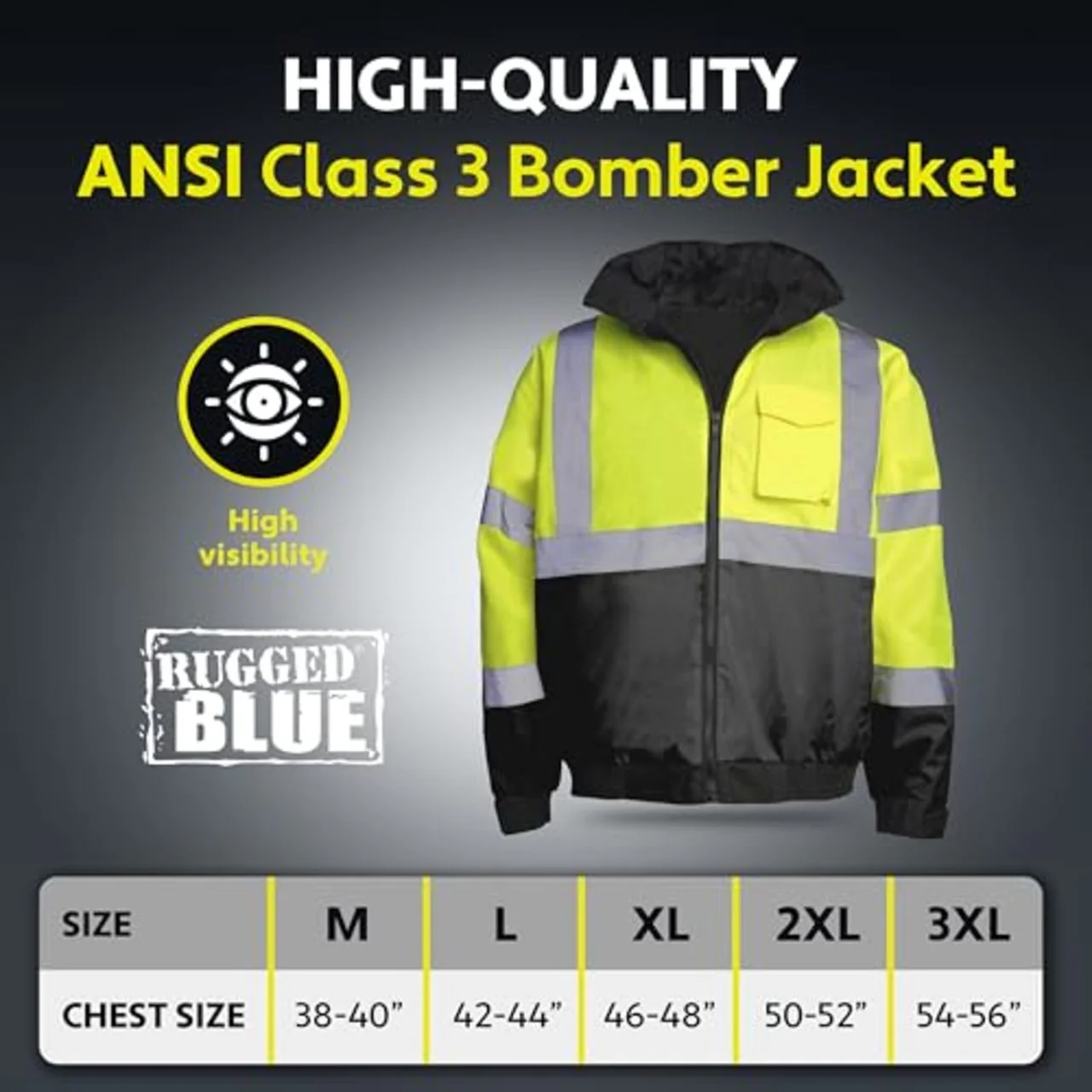 Rugged Blue Type R Class 3 Hi-Vis Black Bottom Bomber Jacket - Image 7