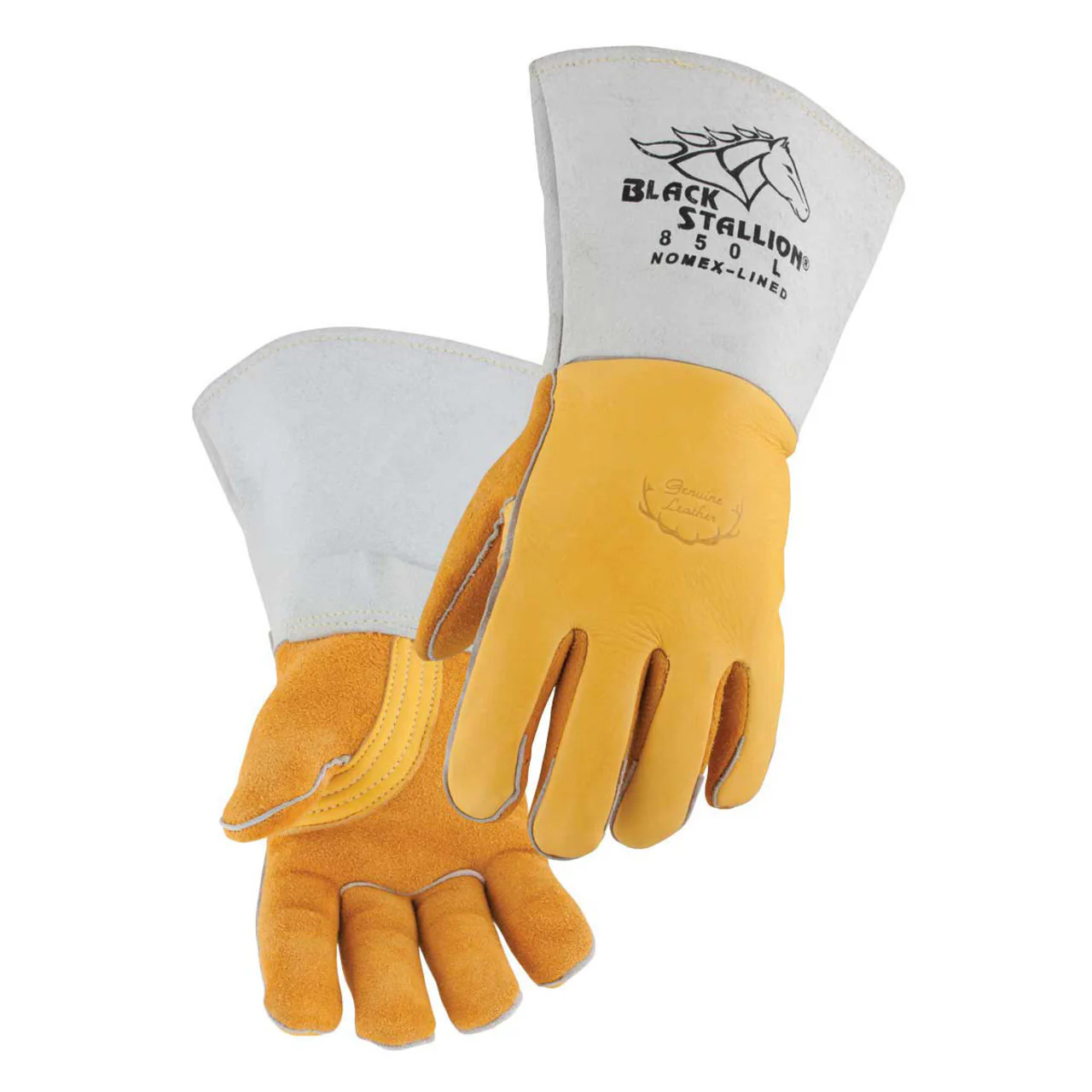 Black Stallion 850 Premium Grain Elkskin Stick Welding Gloves with Nomex Lined Back, Yellow - Image 9