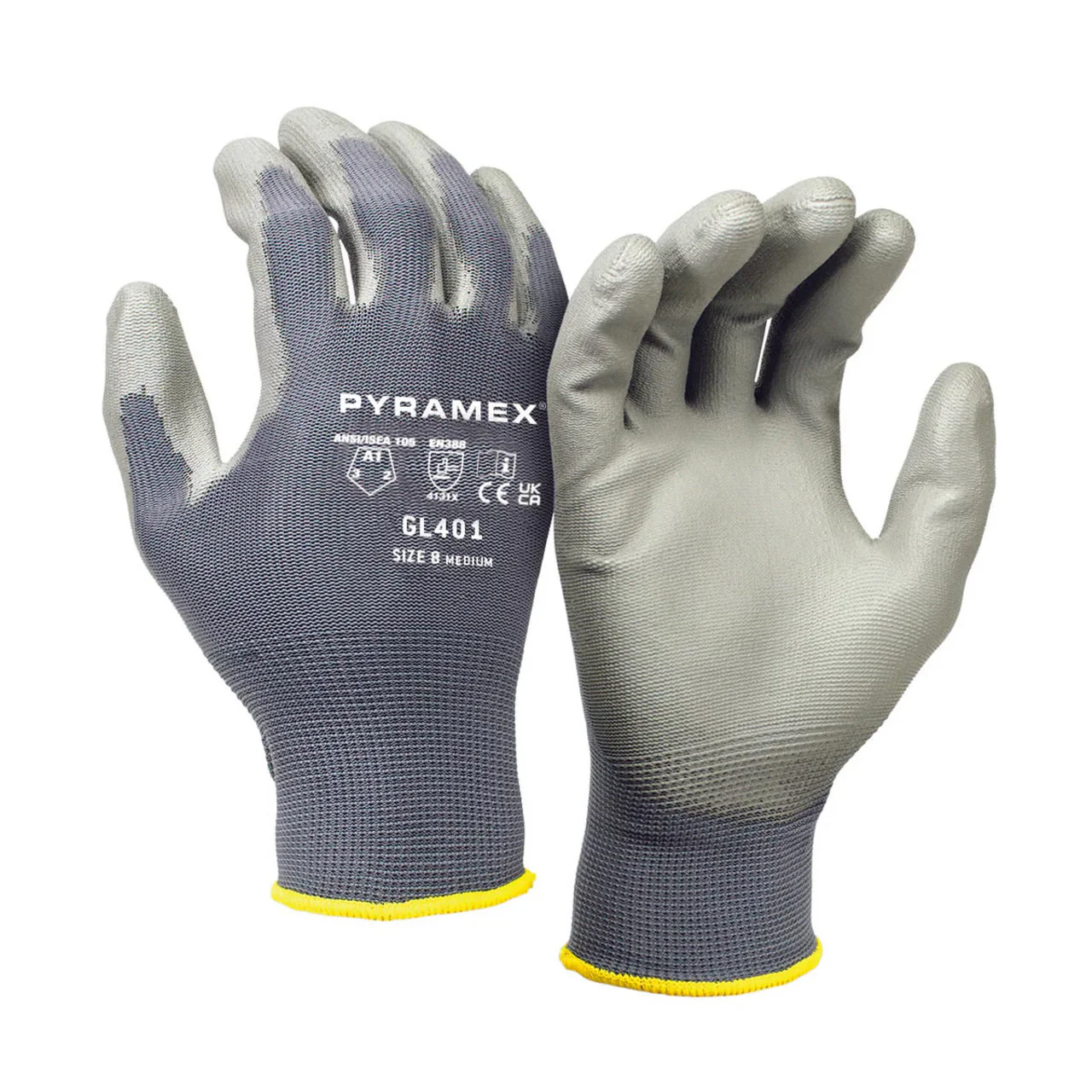 Pyramex Safety GL401 Poly-Torq Polyurethane Dipped Gloves, Gray