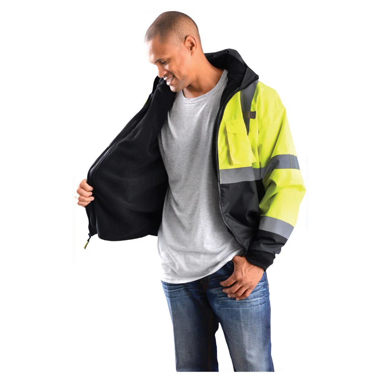 OccuNomix Type R Class 3 Hi-Vis 3-Way Black Bottom Bomber Jacket, LUX-ETJBJR - Image 3