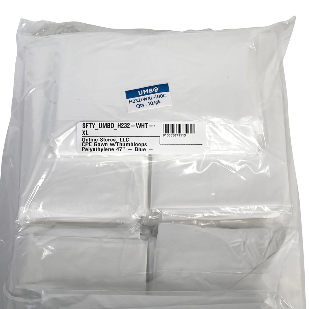 UMBO 47" Polyethylene CPE Gown with Thumb Loops - H232 - Pack of 10 - Image 11