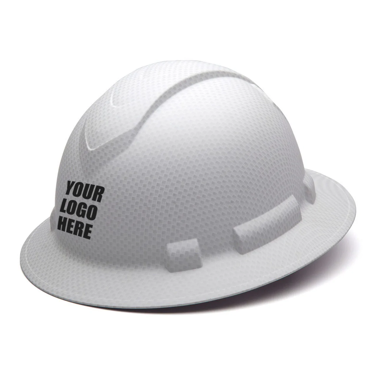 Custom Pyramex Ridgeline Full Brim Hard Hat, 4-Point Ratchet Suspension, Matte White Graphite