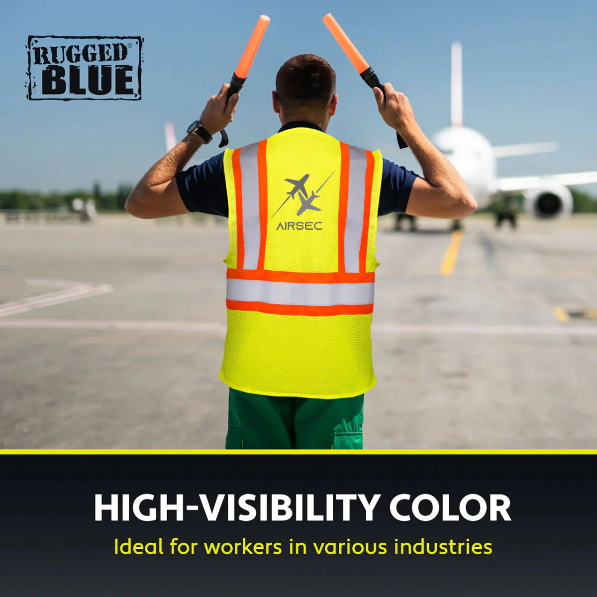 Custom Rugged Blue Type R Class 2 Hi-Vis Two-Tone Mesh Safety Vest - Image 5