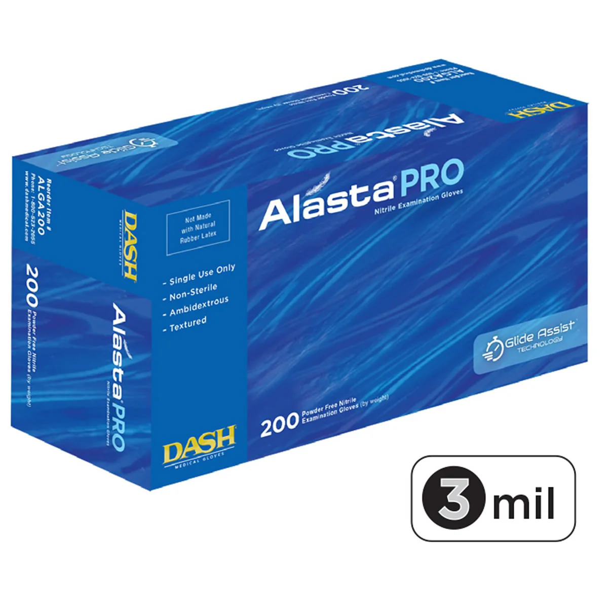 DASH Alasta Pro Nitrile Disposable Exam Grade Disposable Gloves, Blue, 3 mil, Box of 200 - Image 6