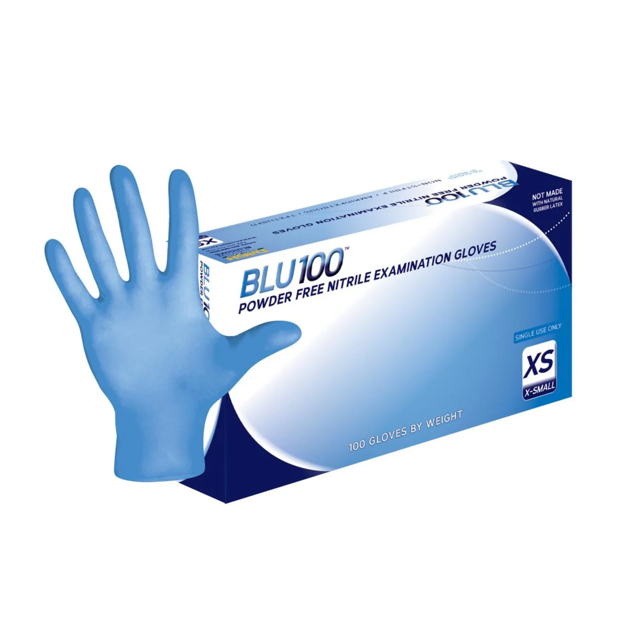 DASH BLU100 Nitrile Exam Grade Disposable Gloves, Light Blue, 4.3 mil, Box of 100