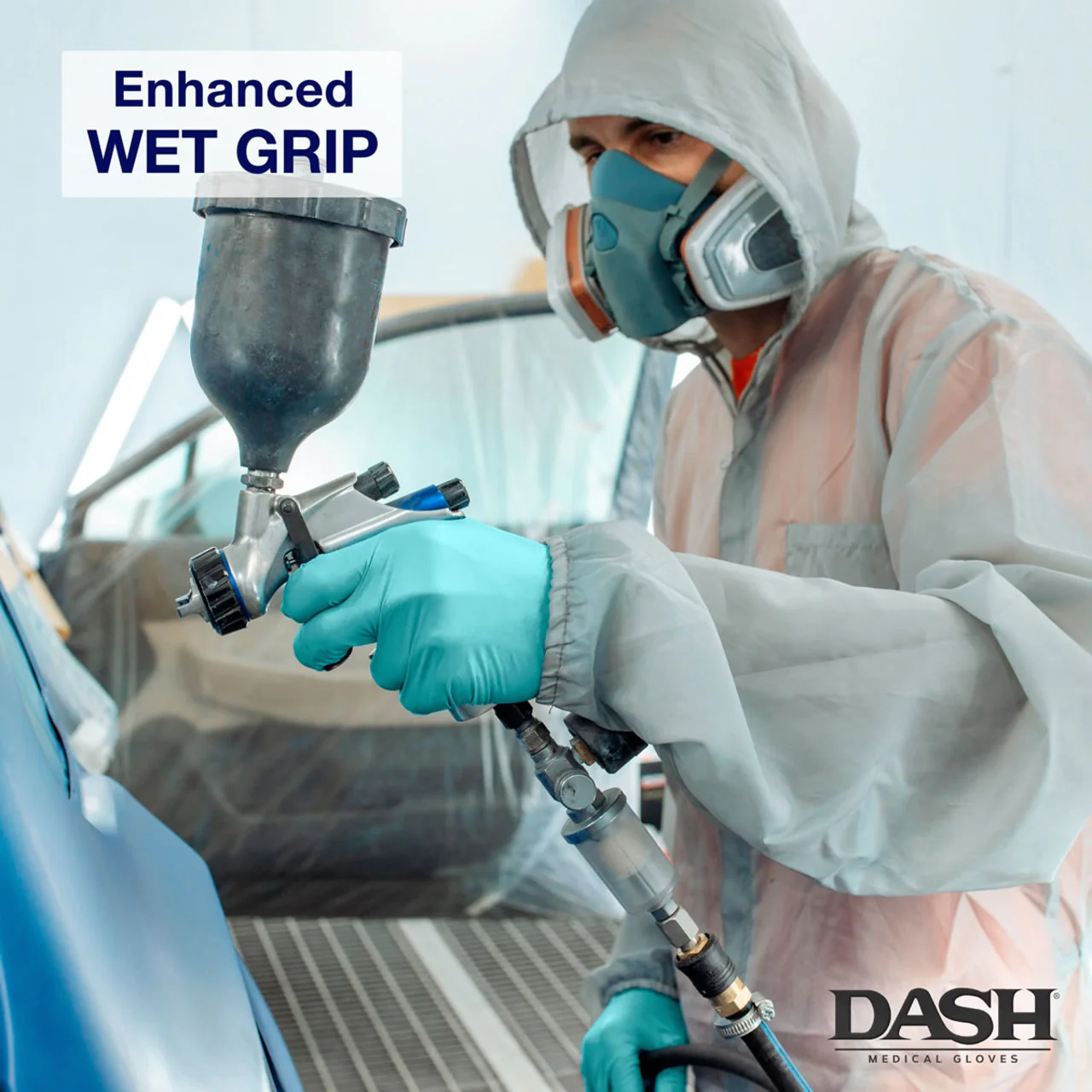 DASH True Comfort Blu Polychloroprene Exam Grade Disposable Gloves, Ocean Blue, 3.1 mil, Box of 100 - Image 4