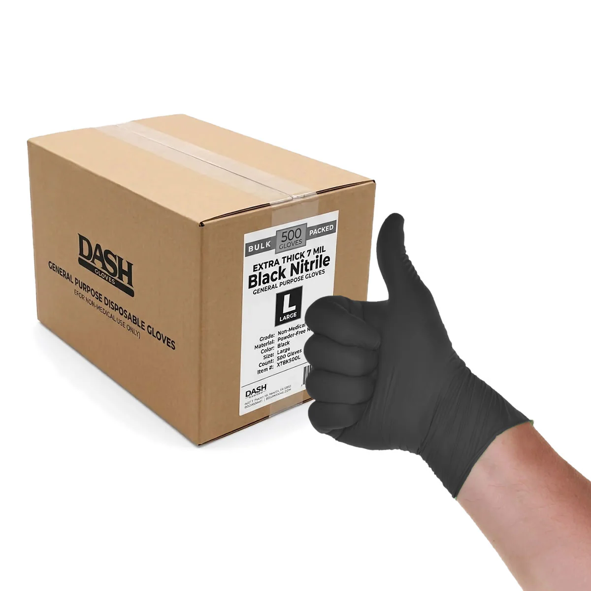 Box of 500 - DASH Extra Thick 7mil, Heavy Duty Black Nitrile XTBK500 Gloves - Image 4