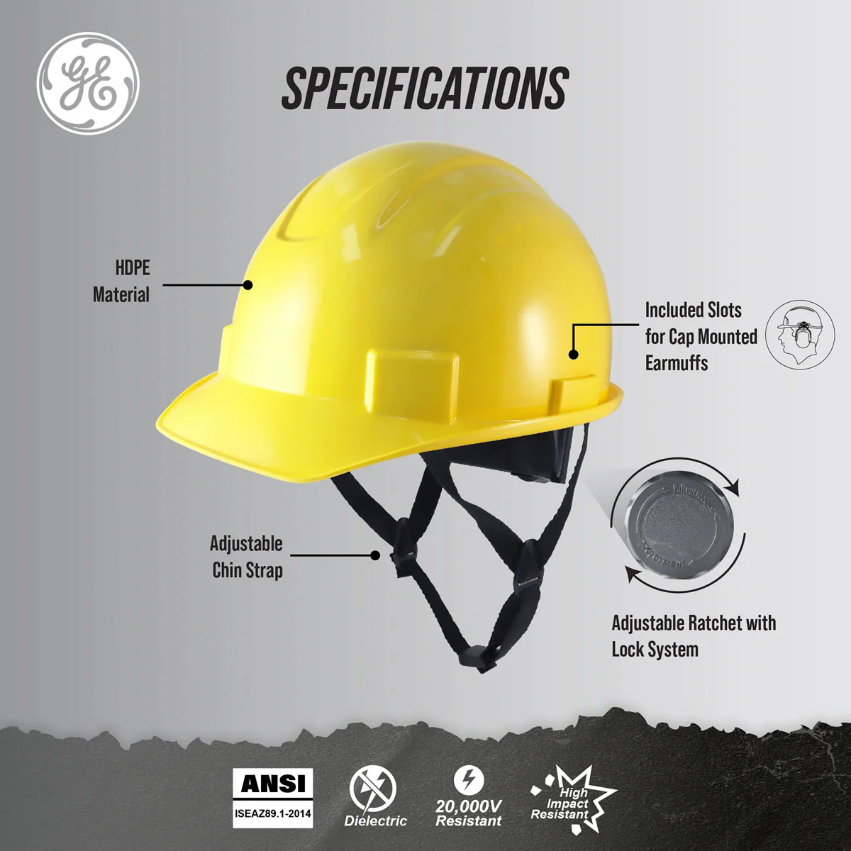 General Electric Non-Vented Cap Style Hard Hat 4-Point Ratchet Suspension - GH327 - Image 4