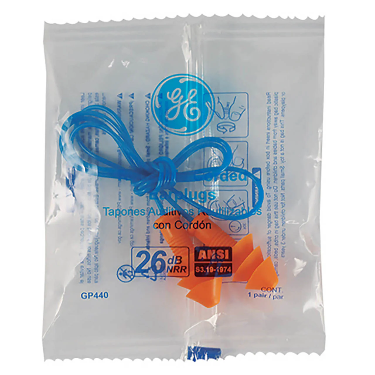 General Electric 26 dB Corded Christmas Tree Silicone Earplugs, GP440, 100 Pair, Orange - Image 2