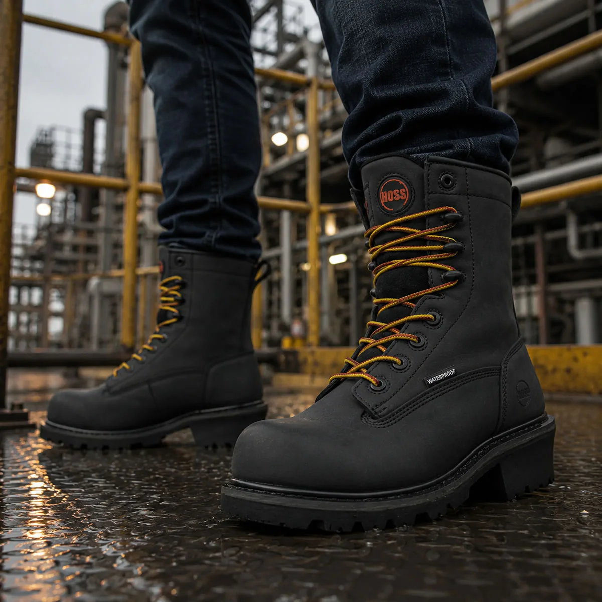 Hoss Men's Cross Cut 8" Loggers Waterproof EH Composite Toe Boots, 80114, Black - Image 7