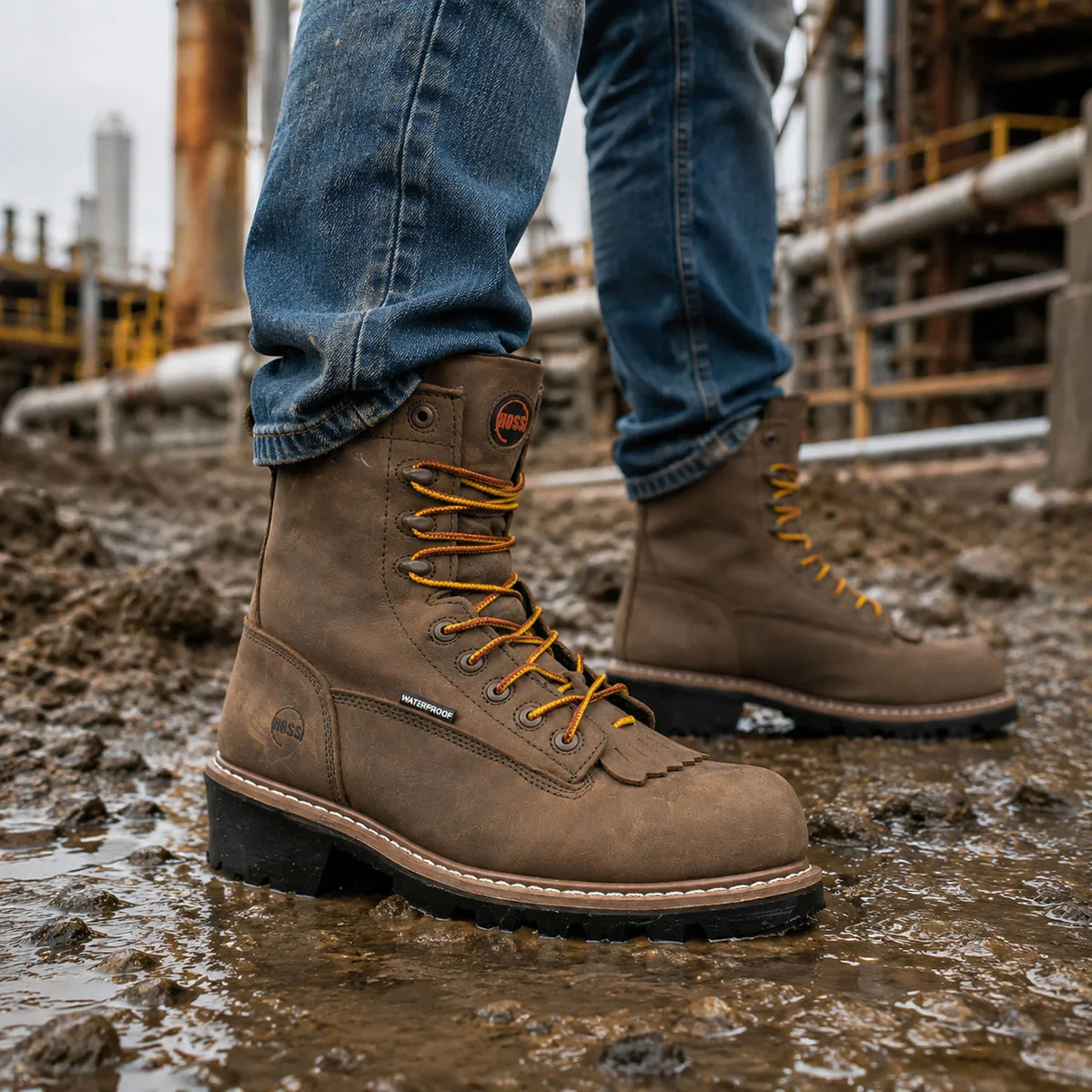 Hoss Men's Cross Cut 8" Loggers Waterproof EH Composite Toe Boots, 80715, Brown - Image 8