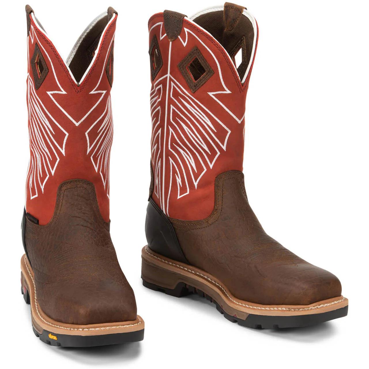 Justin Men's Roughneck 12" Waterproof EH Steel Toe Boots, WK2115, Brown - Image 2