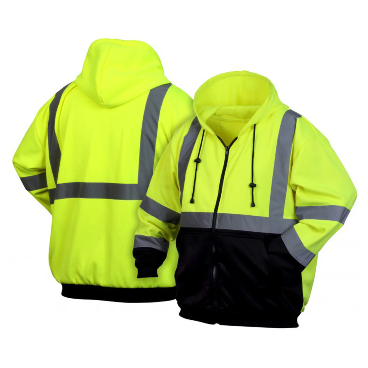 Pyramex RSZH32 Type R Class 3 Hi-Vis Lime Zip Black Bottom Hooded Sweatshirt - Image 2