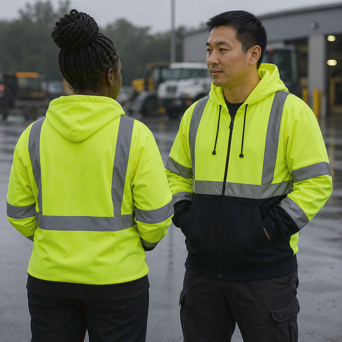 Pyramex RSZH32 Type R Class 3 Hi-Vis Lime Zip Black Bottom Hooded Sweatshirt - Image 4