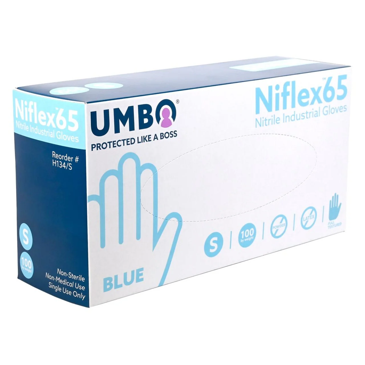 UMBO Niflex65 Nitrile Disposable Gloves, 6 mil, Blue - H134 - Box of 100 - Image 3
