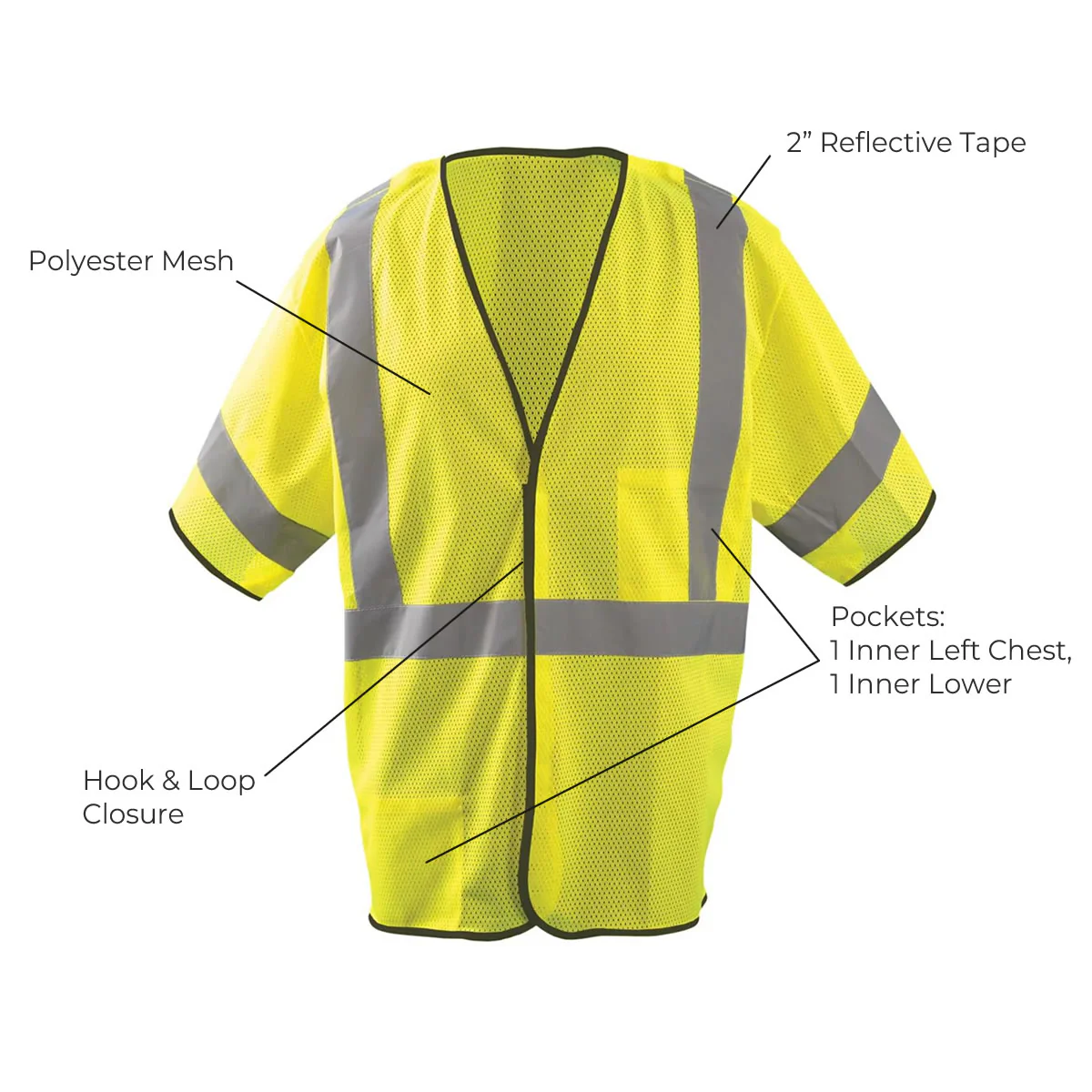 OccuNomix Type R Class 3 High-Vis 5 pt. Breakaway Mesh Safety Vest - LUX-HSGCB - Image 3