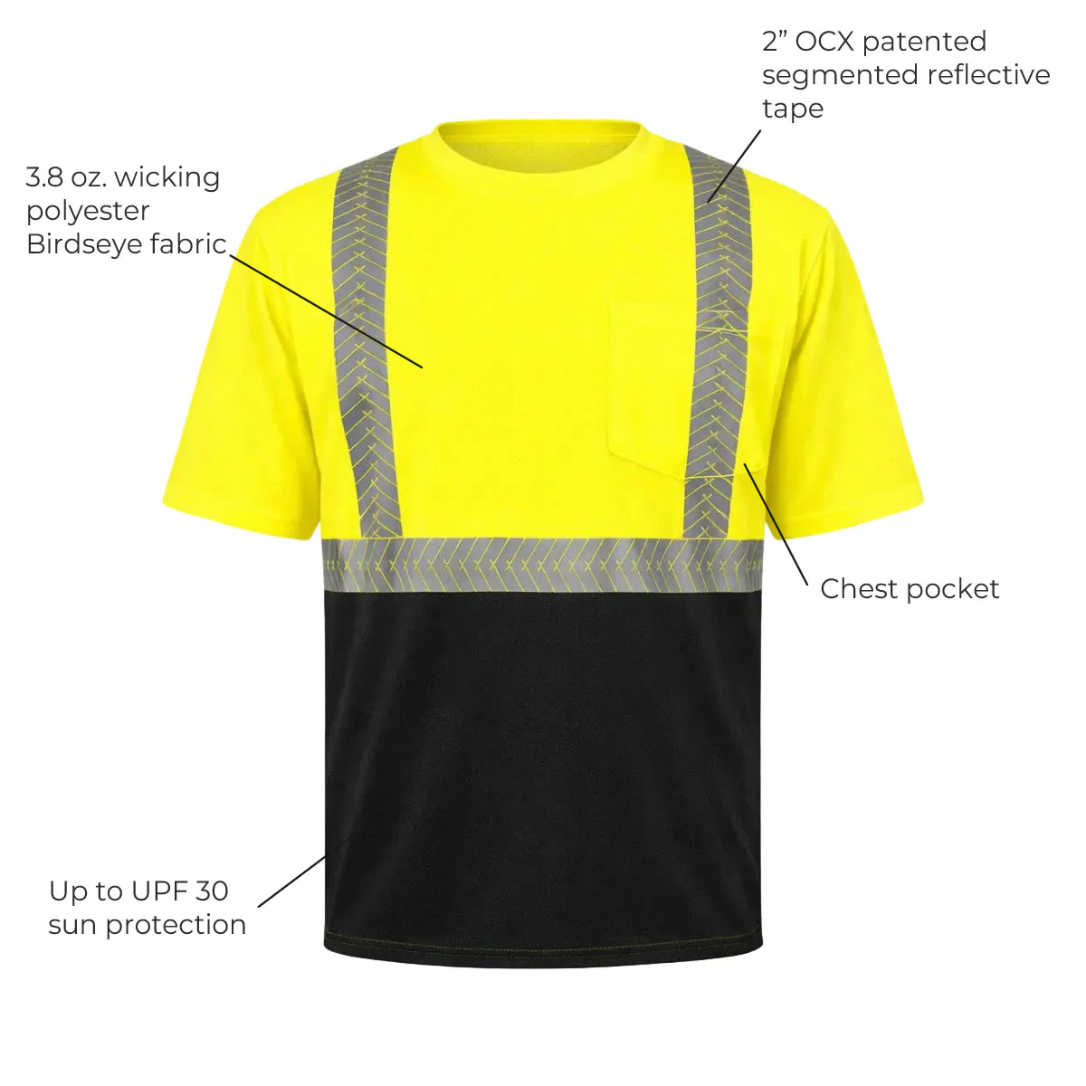 OccuNomix Type R Class 2 Hi-Vis Segmented Tape Black Bottom Short Sleeve T-Shirt, LUX-TSSP2BK - Image 3