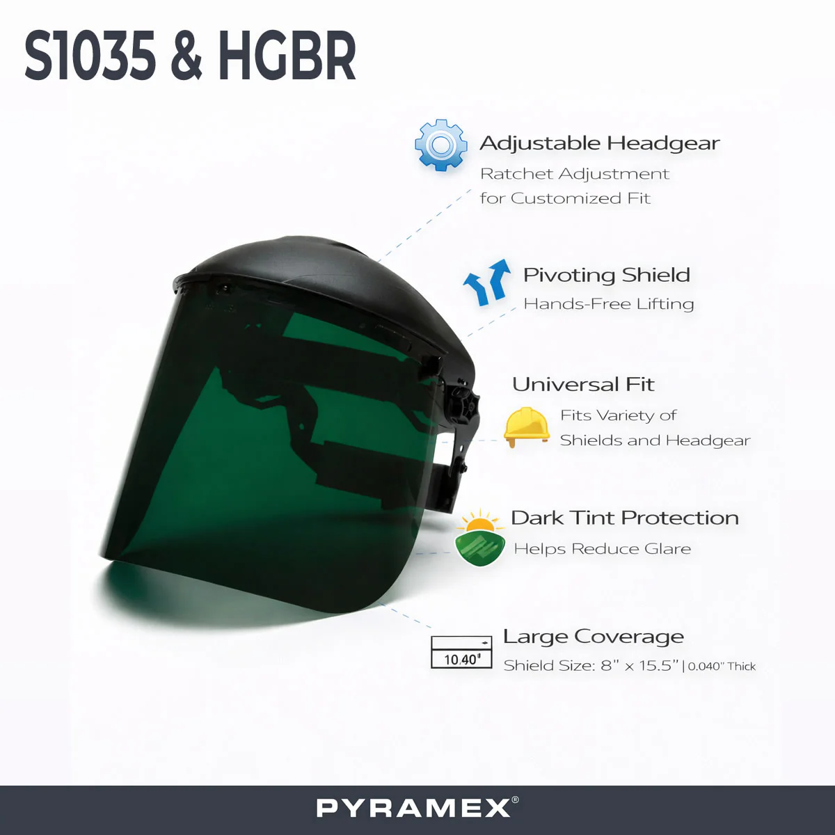 Pyramex Ridgeline Ratchet Headgear with Dark Green Tinted Polyethylene Face Shield Combo - S1035 & HGBR - Image 4