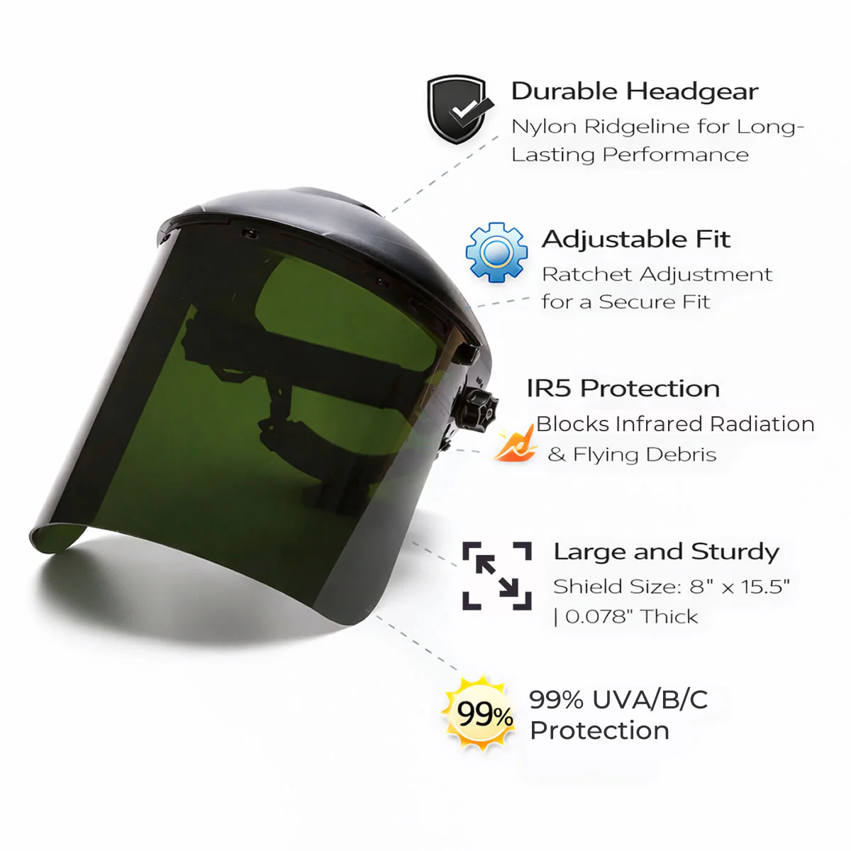 Pyramex Ridgeline Ratchet Headgear with Cylinder IR5 Polycarbonate Face Shield Combo - S1250 & HGBR - Image 4