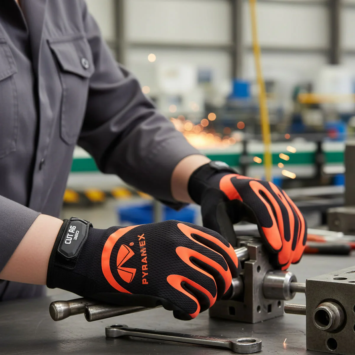 Pyramex GL105CHT Hi-Vis Synthetic Leather A6 Cut Gloves, Hi-Vis Orange/Black - Image 3