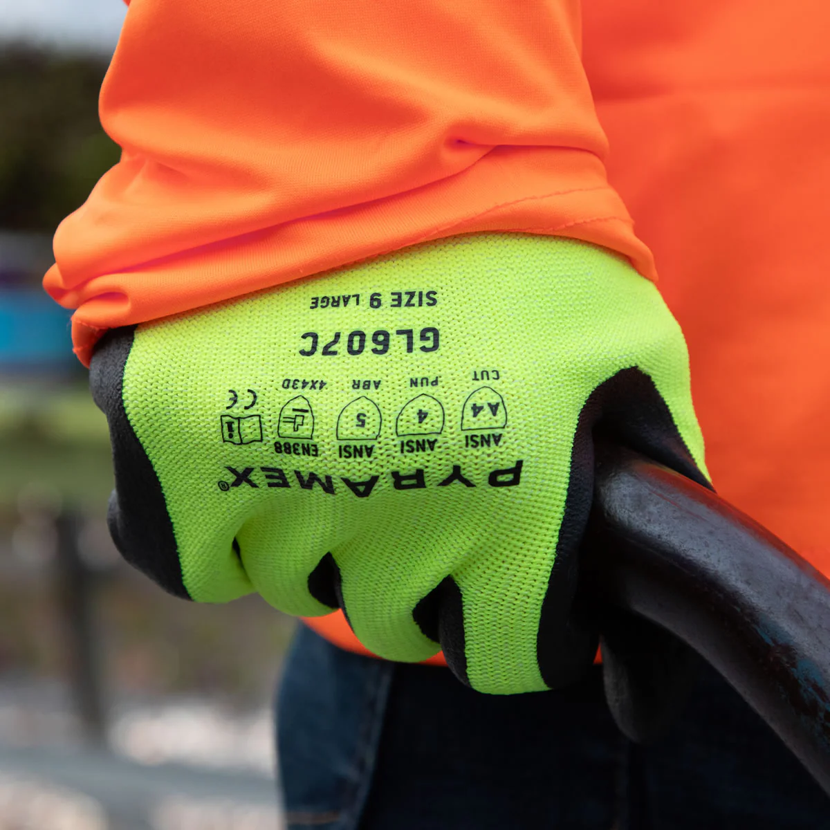 Pyramex GL607C A4 Cut Micro-Foam Nitrile Dipped Gloves, Hi-Vis Green - Image 3