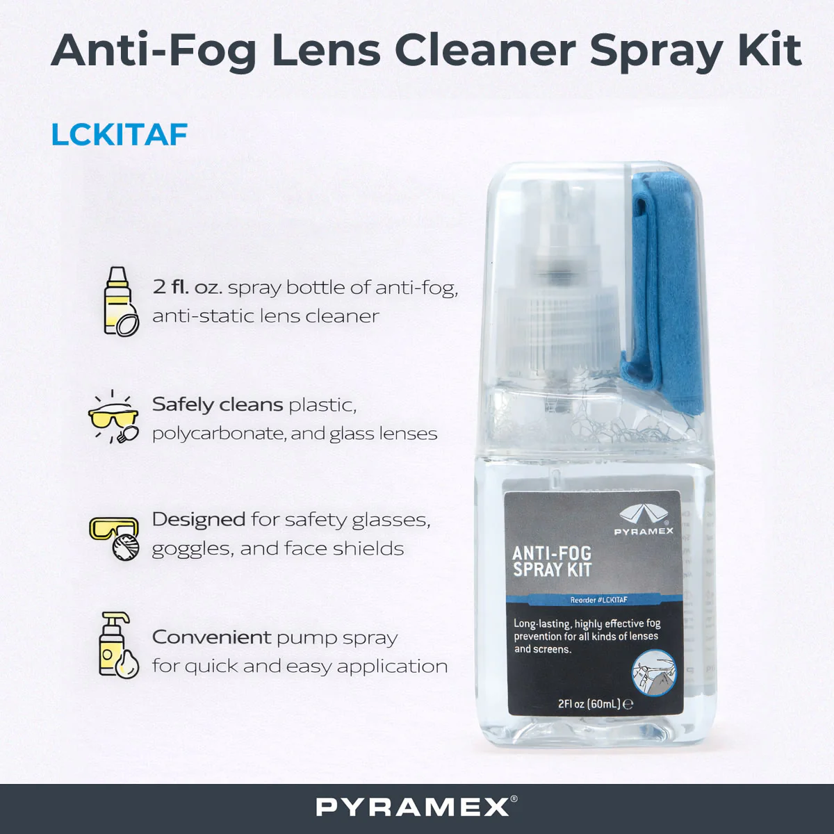 Pyramex LCKITAF Anti-Fog Lens Cleaner Spray Kit, 2 fl oz - Image 2