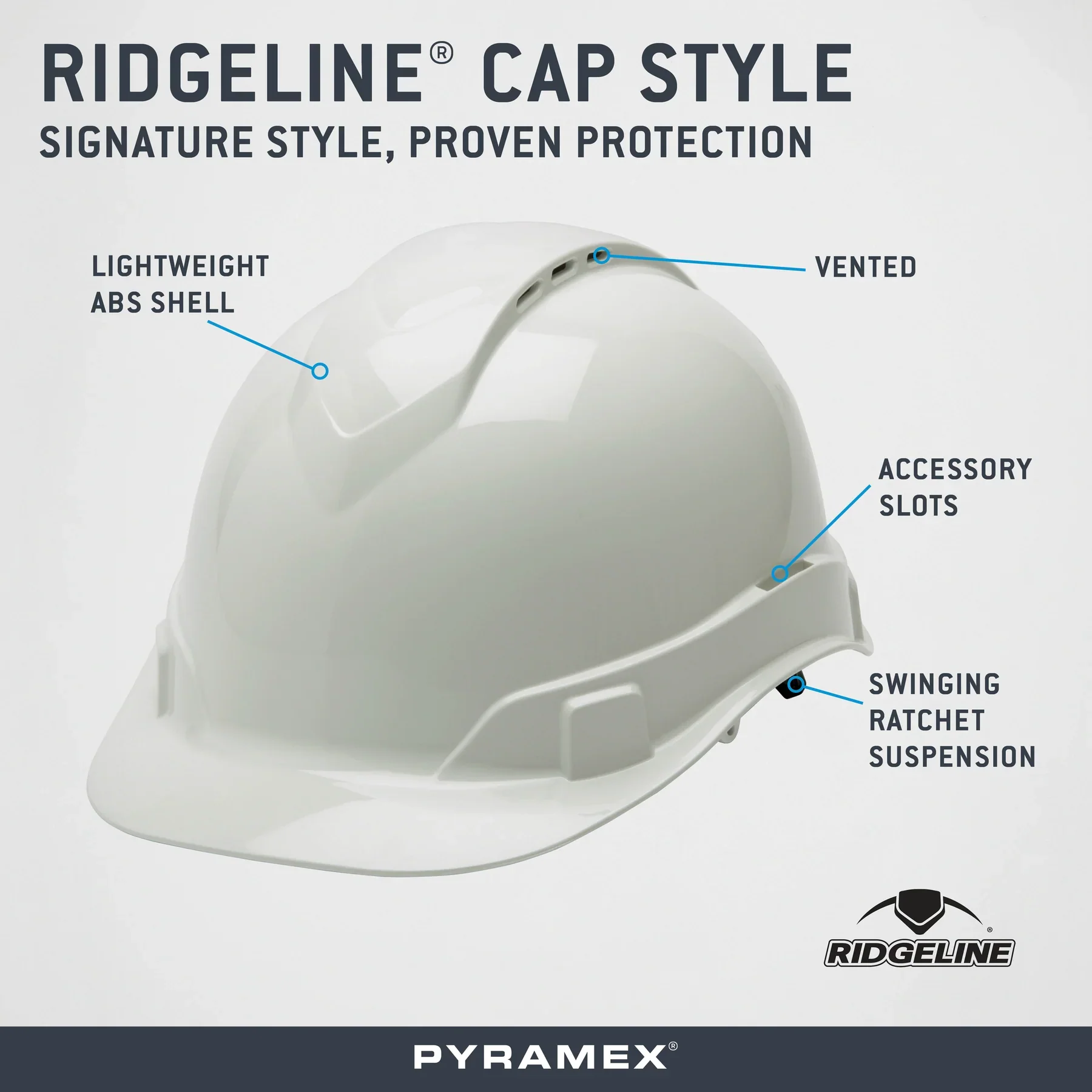 Pyramex Ridgeline Vented Cap Style Hard Hat 4-Point Ratchet Suspension - Image 3