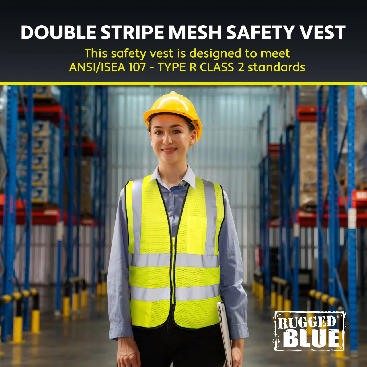 Rugged Blue Type R Class 2 Hi-Vis Double Stripe Mesh Safety Vest - Image 5