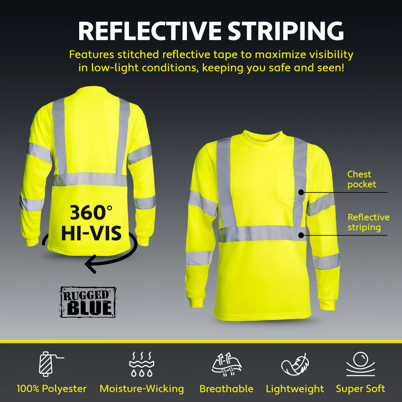 Custom Rugged Blue Type R Class 3 Hi-Vis Wicking Long Sleeve T-Shirt - Image 8