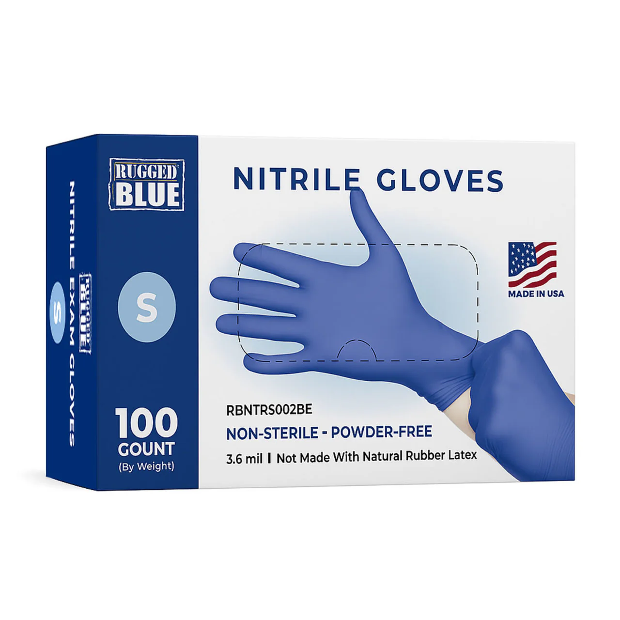 Disposable Nitrile Exam Gloves, 3.6 mil, Made in USA, Blue, Box of 100