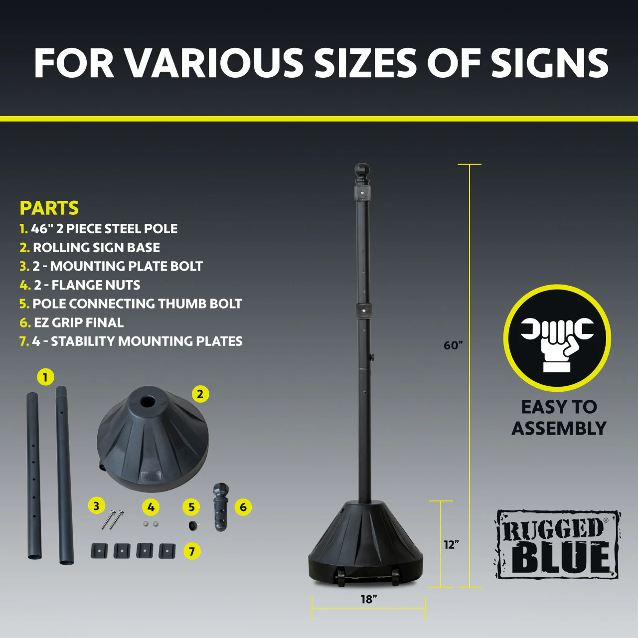 Rugged Blue Portable Sign Holder 60" - Image 6