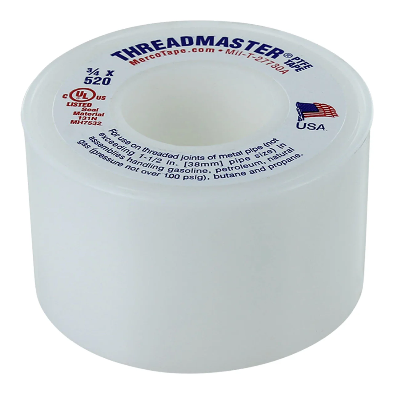 M55 Threadmaster Threadseal High Density PTFE Tape, White, 3/4in x 520in