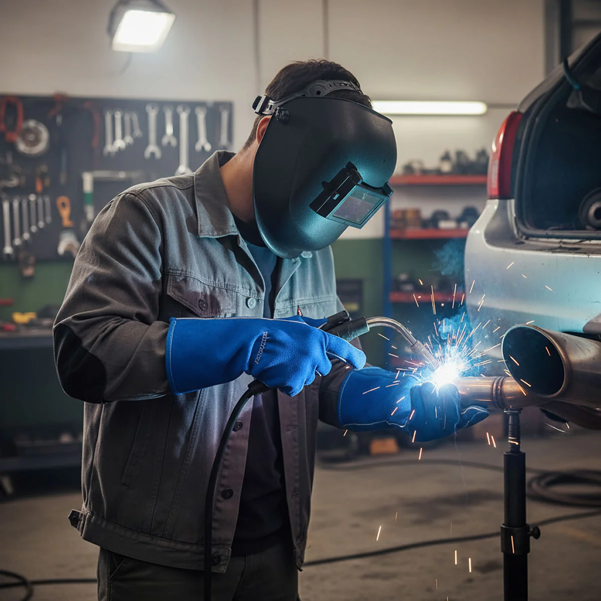 Rugged Blue GL350 Leather Welding Gloves - Image 2