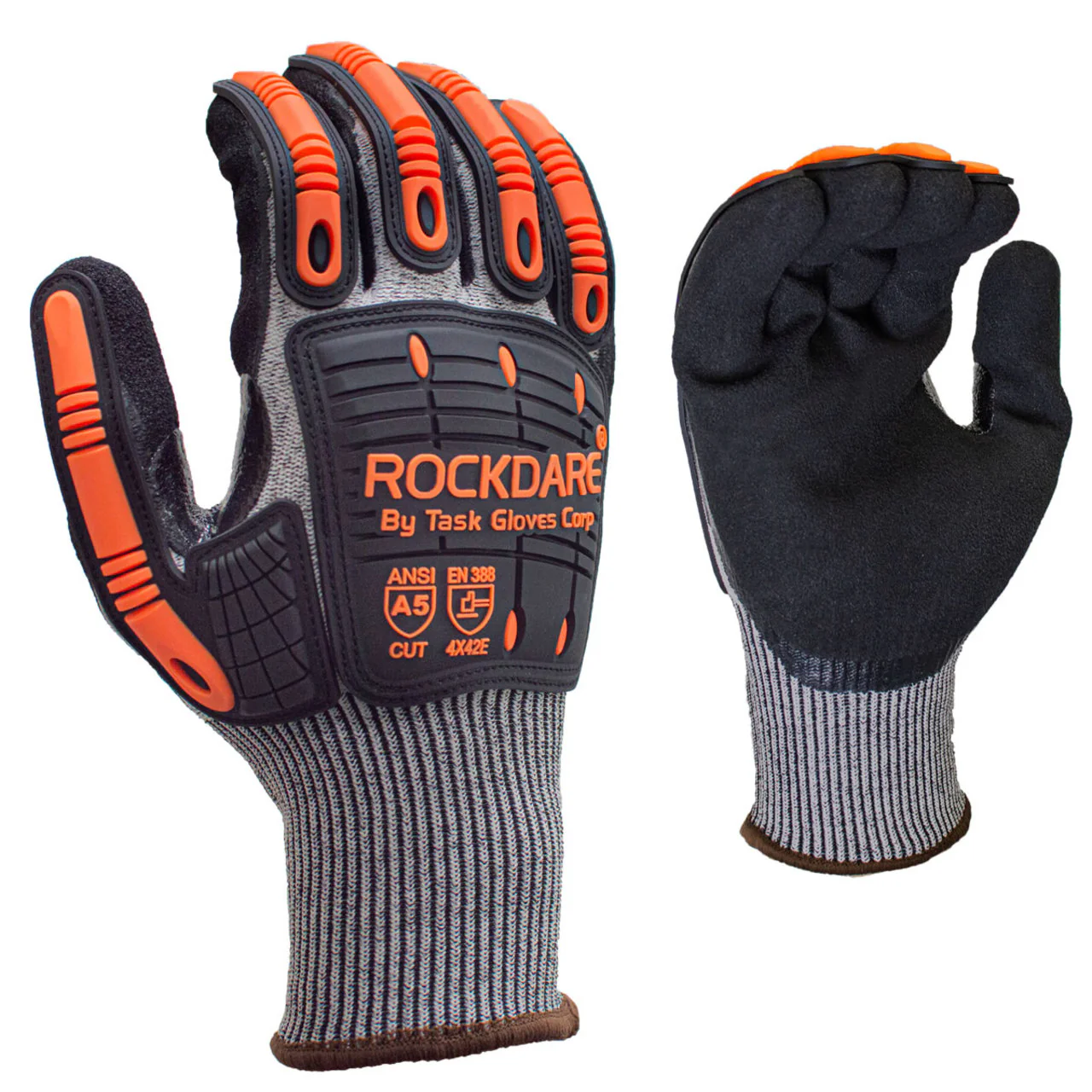 TASK ROCKDARE 13G ANSI A5 Cut Resistant Double Dipped Sandy Nitrile Coated Impact Gloves, Gray, RD1019 - Image 3