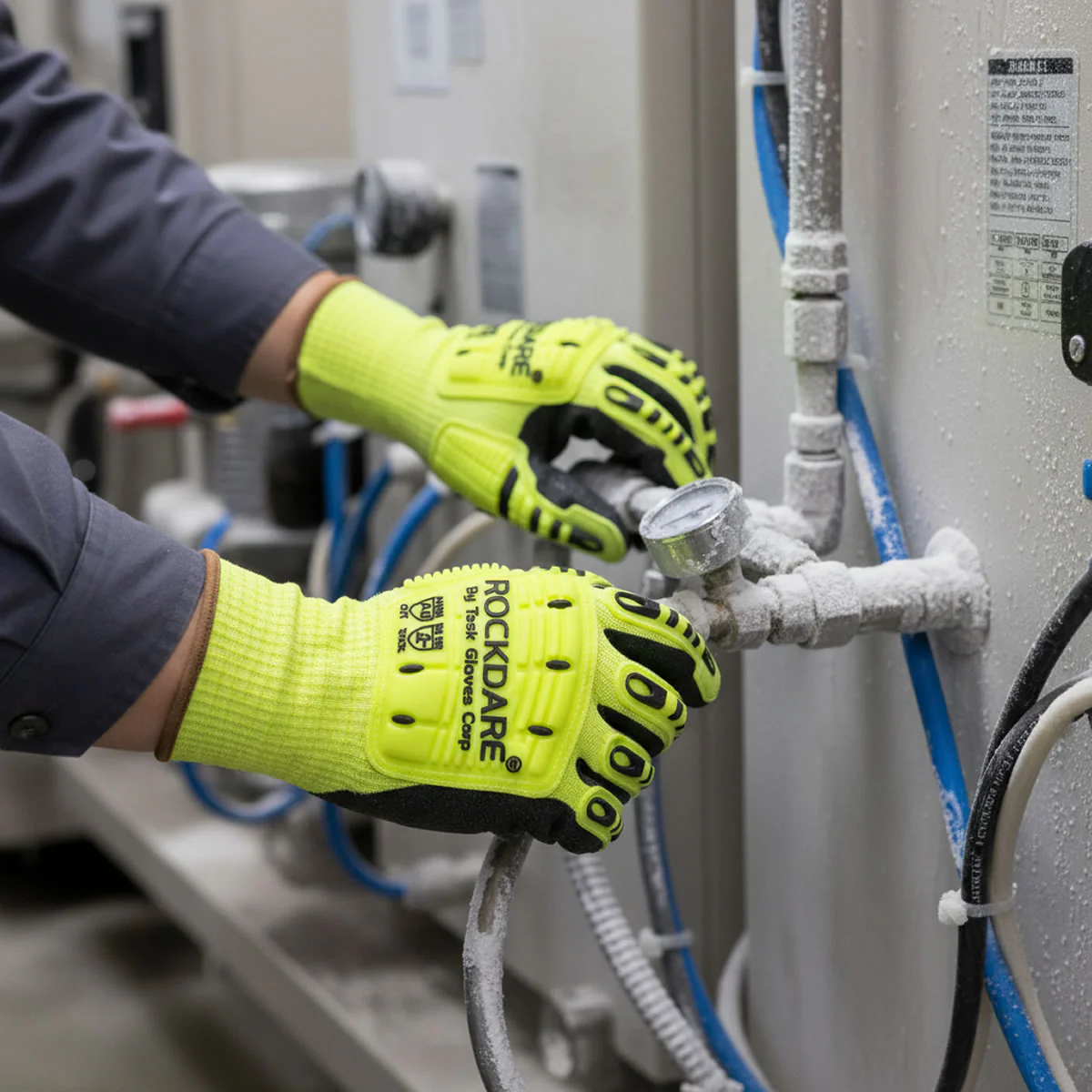 TASK ROCKDARE Hi-Vis ANSI A5 Cold Weather Latex Coated Waterproof Impact Gloves, Yellow, RD3000 - Image 3